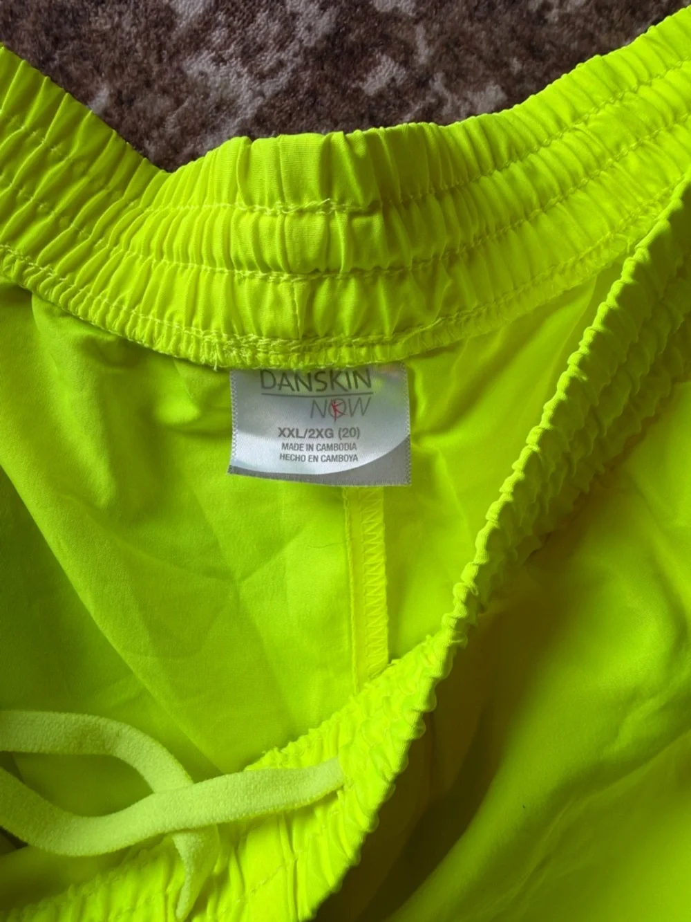 Danskin Neon Lime Athletic Shorts with White Side Panels